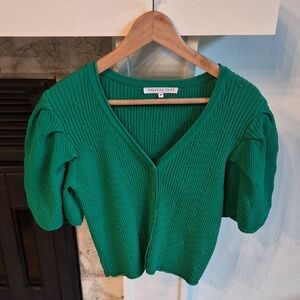 Green Puff Sleeve Cardigan